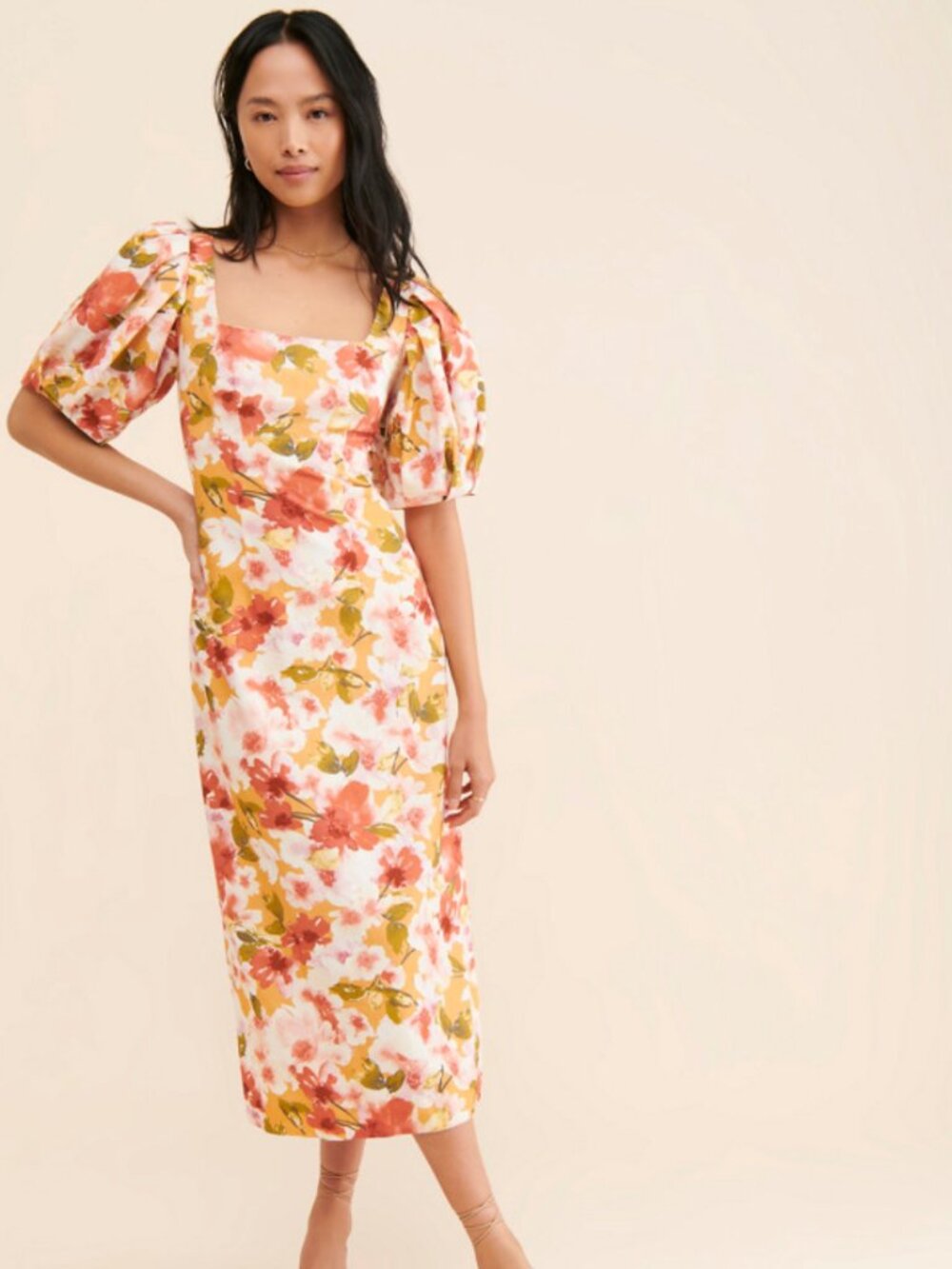 Moon River Puff-Sleeve Square Neck Dress - Size S